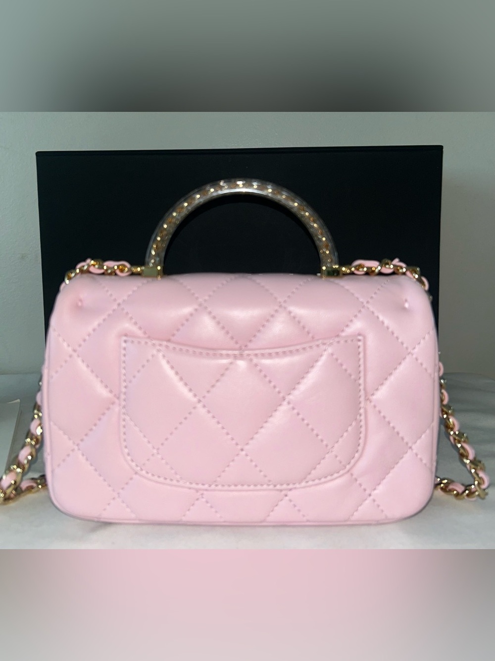 NEW! CHANEL 24S Mini Top Handle Flap Bag Quilted Lambskin Rose Light Pink - Picture 8 of 16